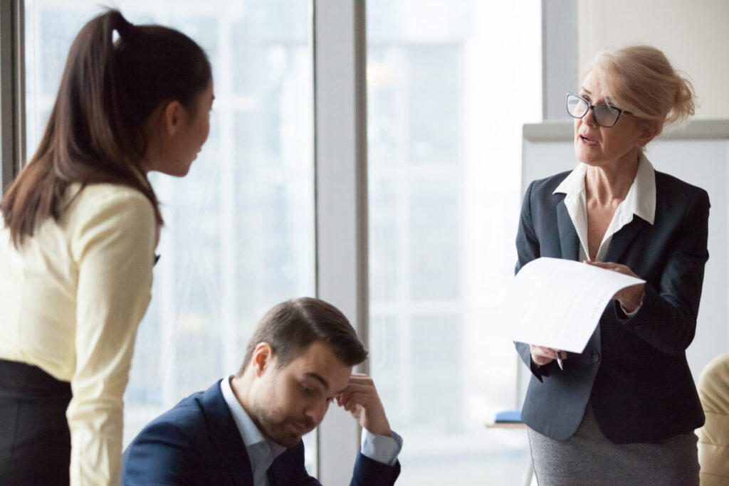 angry dissatisfied director business woman criticizing work